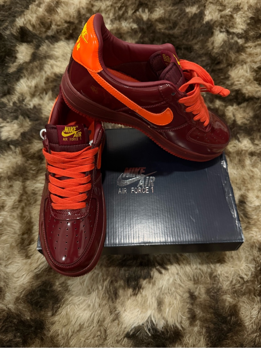 Nike Air Force 1 Low — Maroon with Bright Orange Swoosh